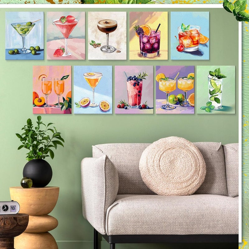 Affrolling 12 Pcs Pre Drawn Canvas for Painting for Adults 8 x 8 Inch Canvas Painting Kits Stretched with Drawing Ready to Paint Beginner Artists Date Night Party Supplies (Cocktail) - Image 5